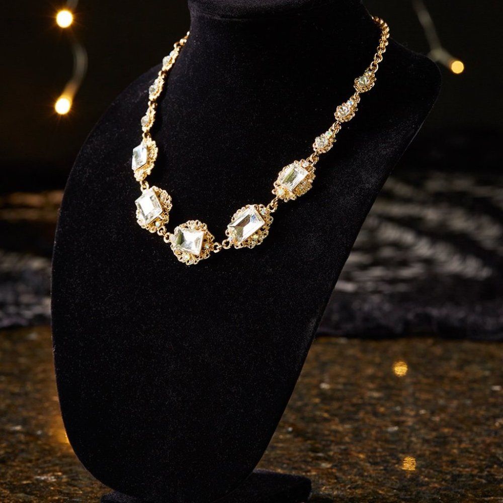 Clear Austrian Crystal & Goldtone Necklace